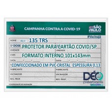 Porta documento s/ impresso ilustrativo c/ tampa p/ cartão de vacina COVID p/ UF SP EM SR TRS - FORMATO INTERNO 101x143mm - PCT C/ 50 PÇS - Ref. 135 TRS