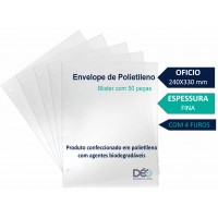 Ref 666PIN _ Envelopes de Polietileno Ofício - Fino c/ 4 furos - Embalagem Blister com 50 unidades