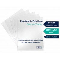 Ref 667PIN _ Envelopes de Polietileno Ofício - Médio c/ 4 furos - Embalagem Blister com 50 unidades