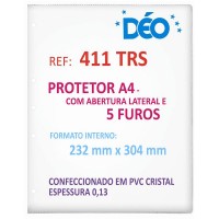 Protetores Transparentes - C/ tarja lateral ou furos - C/ abertura lateral e 5 furos - A4 (Ref. 411) - Embalagem com 50 unidades